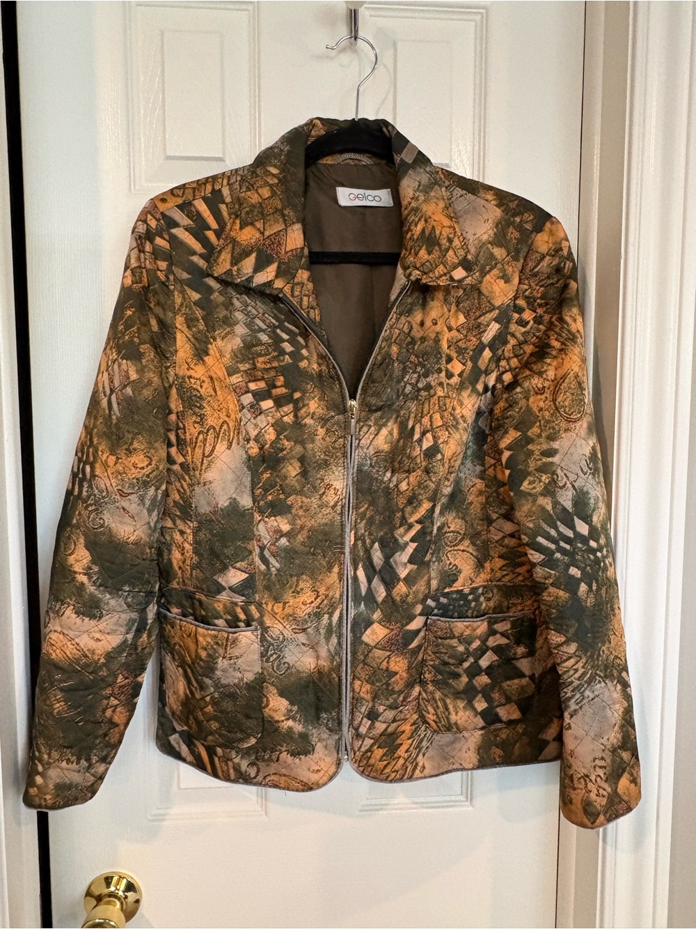 Olive & Tan Patterned Zip-Front Women's Jacket